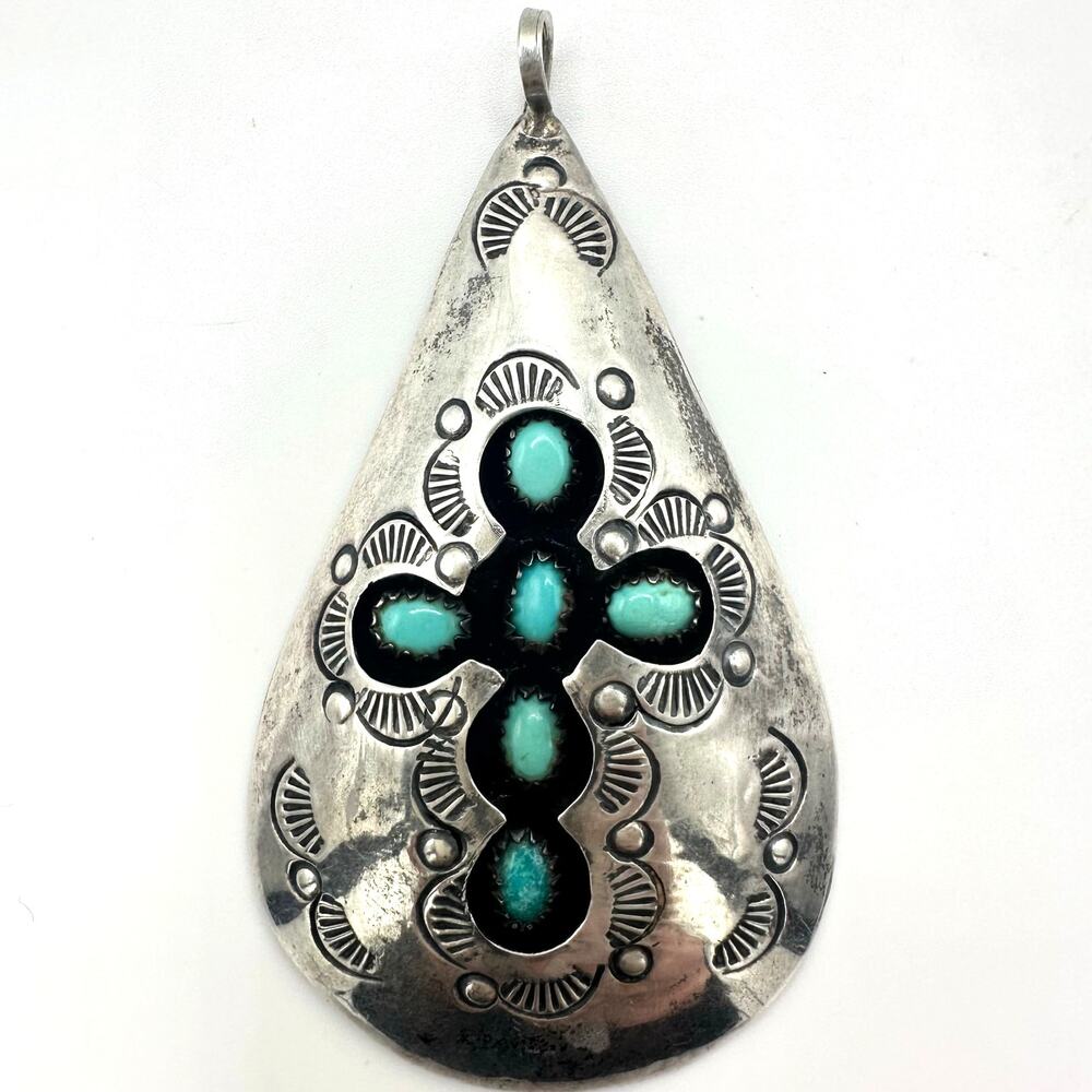 Val Tsosie Navajo Native American vintage sterling silver turquoise pendant